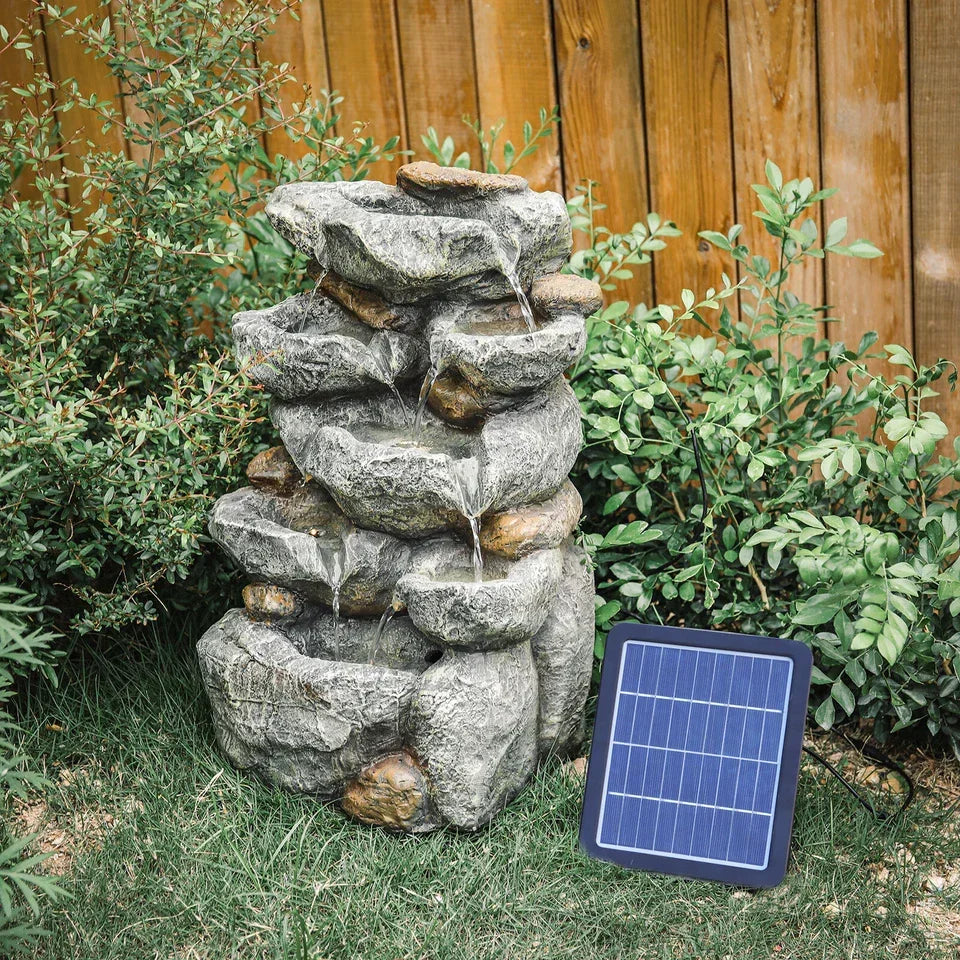 Solar Powered Cascading Stones Fountain LED Water Feature Garden Statues Pump — alternate product view 2