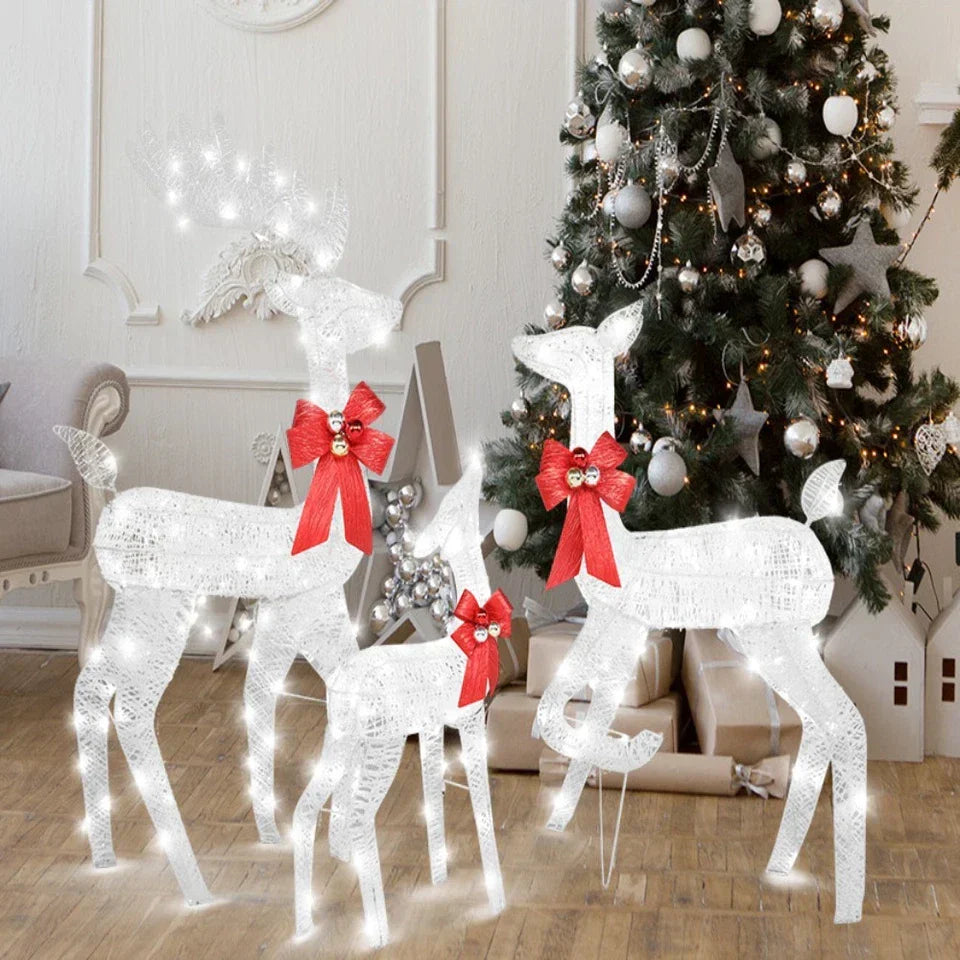 Set of 3 Light Up Reindeer Family Outdoor Christmas Decoration White Wire LED — alternate product view 3
