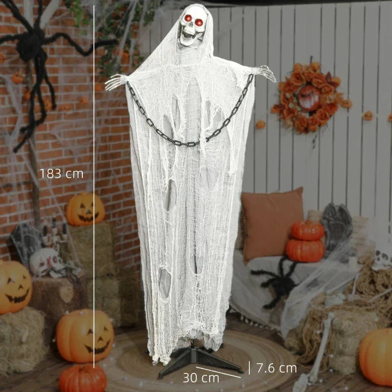 6' Halloween Animated Grim Reaper Skeleton, Glowing Eyes — alternate product view 6