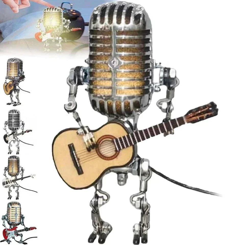 Retro Microphone Robot Desk Lamp LED Table Light Steampunk Ornament Decor Gifts — Yellow — product view