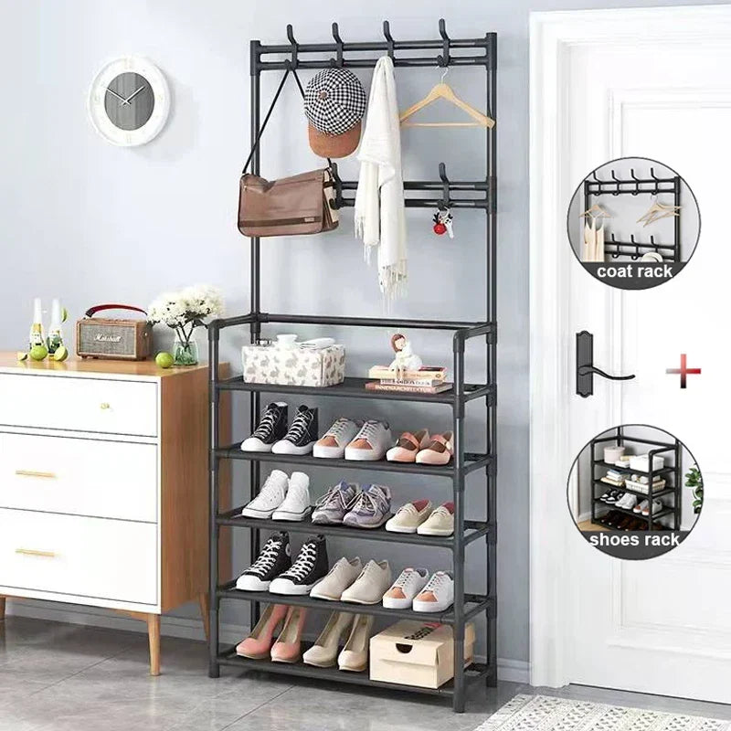 8 Hooks Coat and Hat Stand Metal + Plastic Shoe Rack Bedroom Shelf Hanger — alternate product view 2