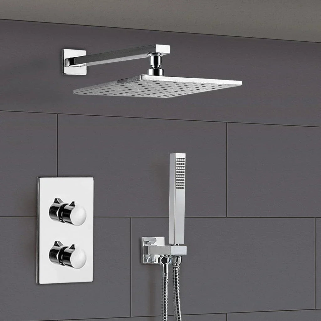 Modern Concealed Square Shower Brass Valve Mixer Twin Head Shower Set Chrome — alternate product view 2