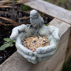 Bird Feeder Stone Effect Bath Garden Decor Hands Ornament Feeding Station Water — alternate product view 3