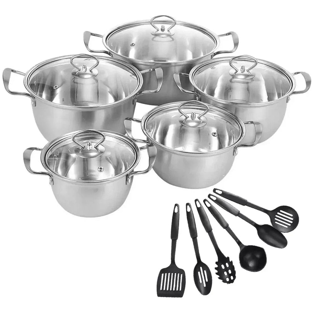 Stainless-Steel Cookware Set with Glass Lids — Silver — alternate product view 7