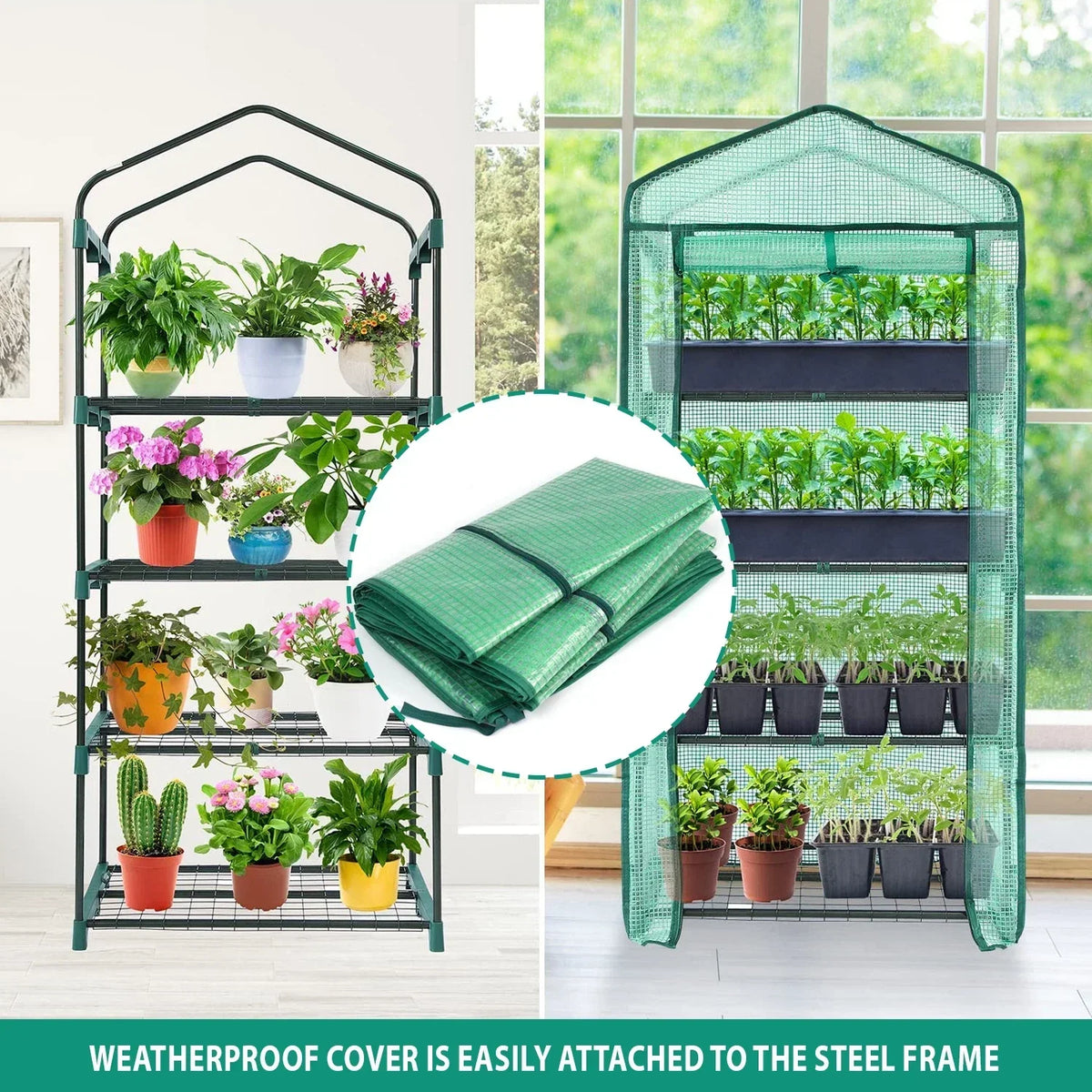 4 Tier Mini Greenhouse Outdoor Garden Plants Grow Green House with PVC Cover — alternate product view 4