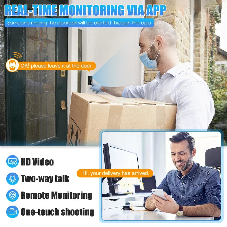 Wireless WiFi Smart Video Doorbell Phone Security Camera Door Ring Intercom Bell — alternate product view 3