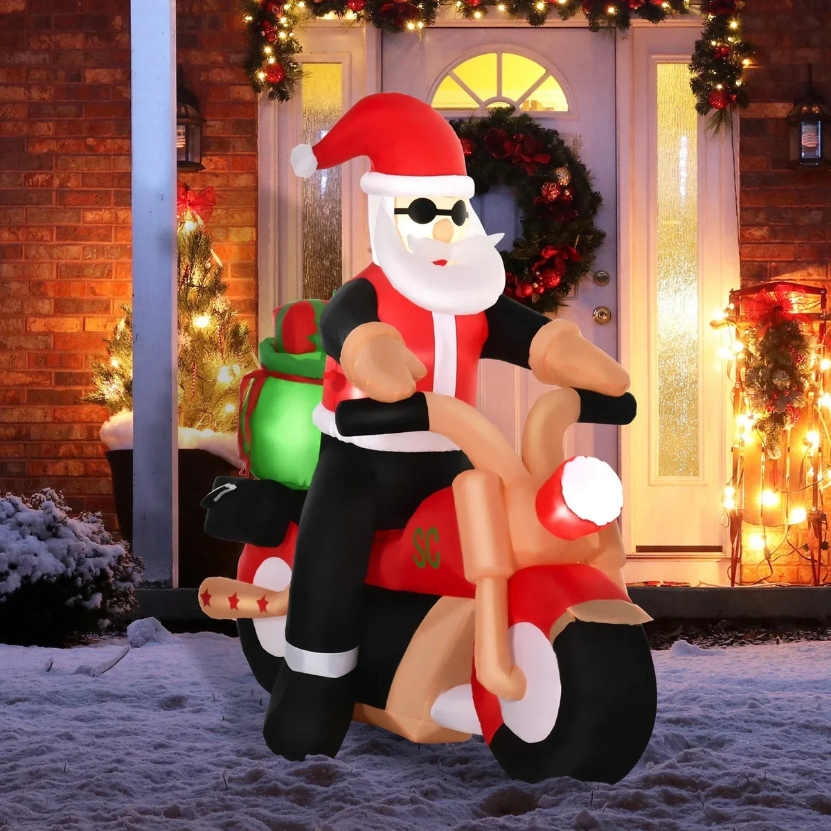 5.5ft Inflatable Santa Claus Riding Motorcycle Christmas Decoration w/ LED Light — alternate product view 4