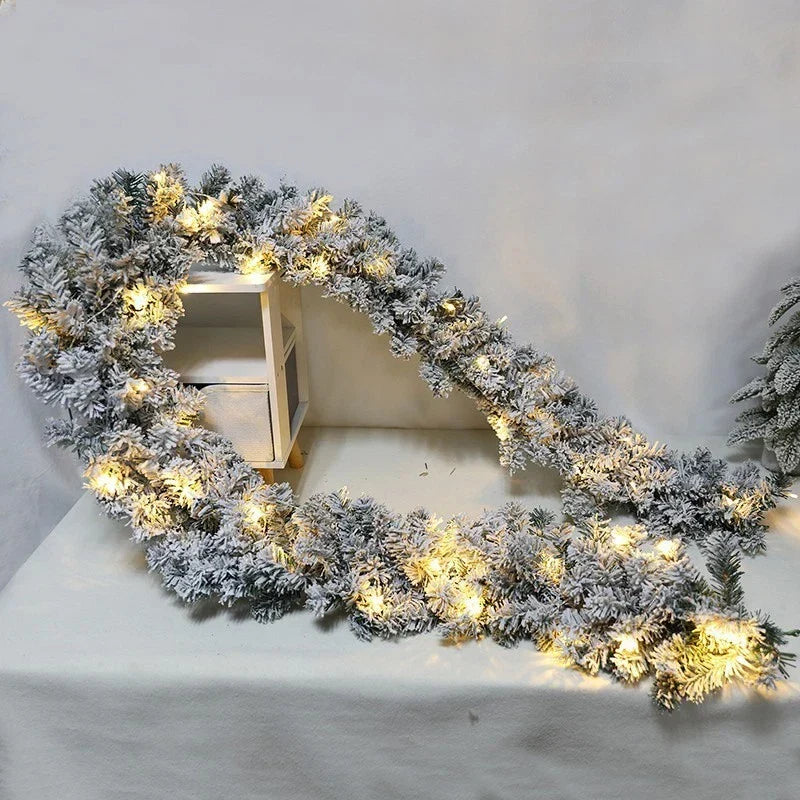 9Ft Christmas LED Pre Lit Garland Snow Flocked Artificial Wreath Xmas Decora — alternate product view 4