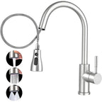 360° Kitchen Sink Mixer Taps Pull Out Spout Spray Single Lever Modern — Silver — on a clean white background