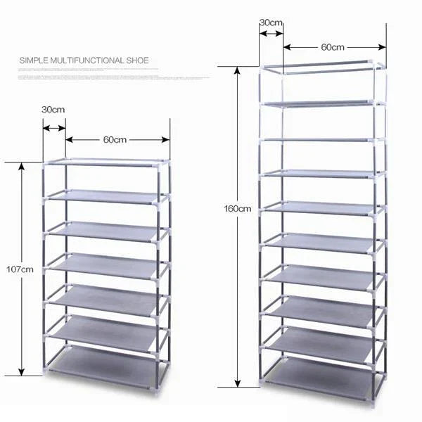 10 Tier Cabinet Storage Organiser Shoe Rack Stand Holds 27 Pairs Dustproof — on a clean white background