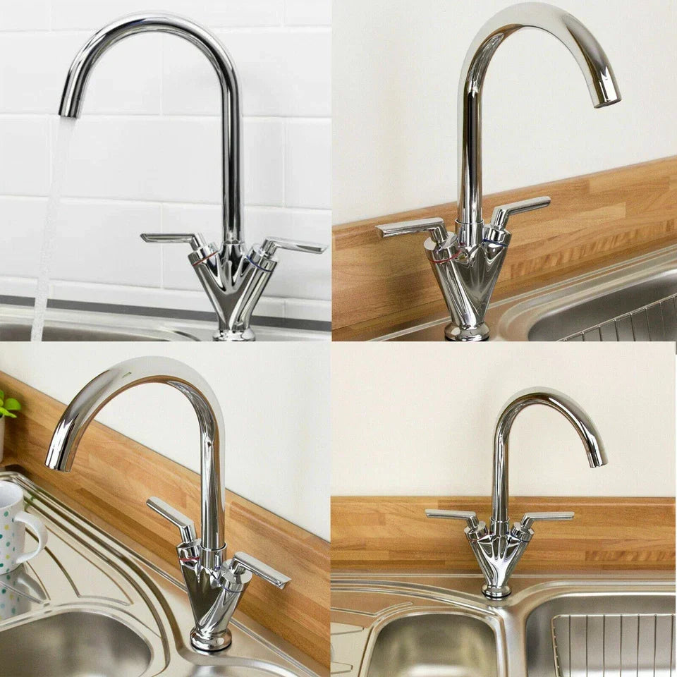 Modern Kitchen Mixer Tap Dual Lever Swivel Spout Mono Chrome Sink Taps Faucet — alternate product view 6