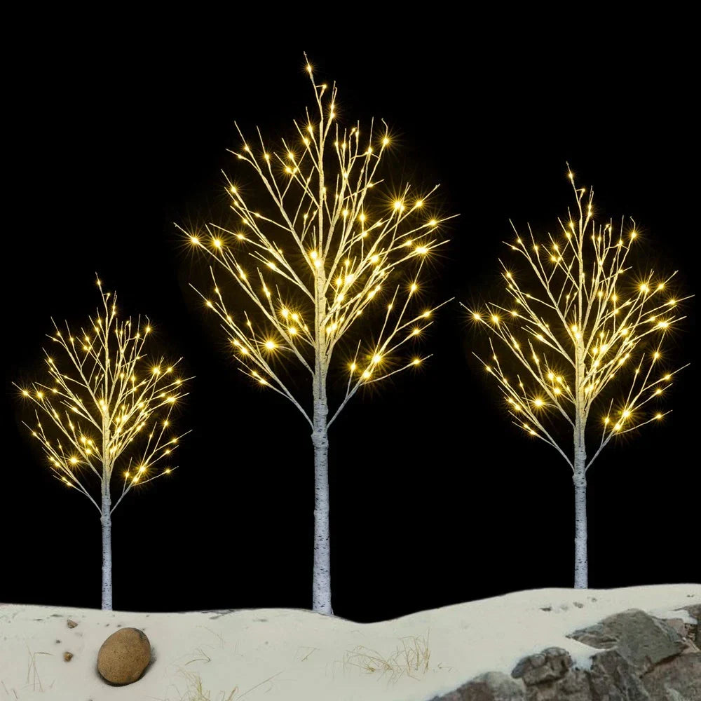 Outdoor 4ft, 6ft, 8ft Birch Christmas Twig Tree Pre Lit Ice Warm White Multi LED — main product view