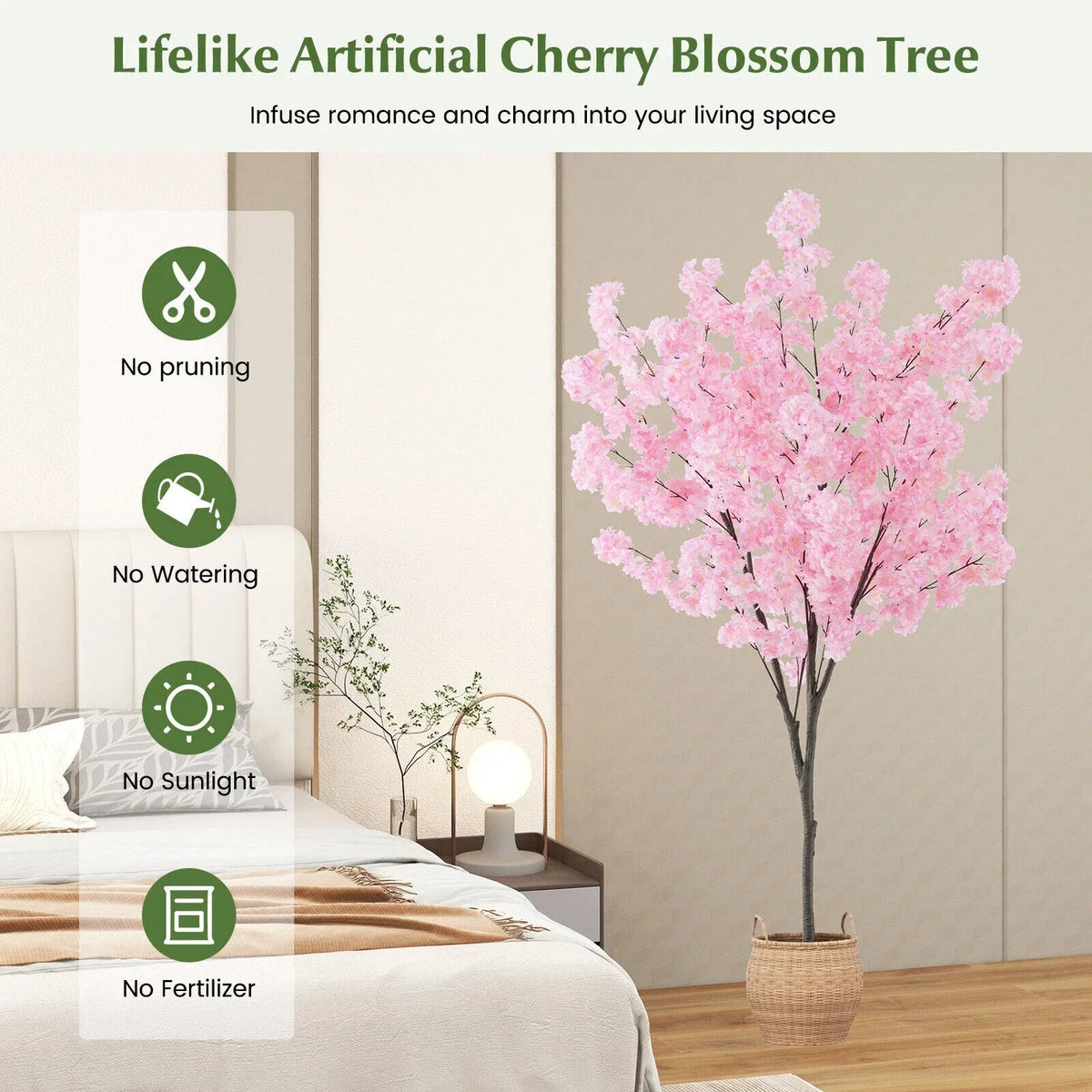 190cm Tall Artificial Cherry Blossom Tree Faux Floral Plant 1170 Flowers — alternate product view 4
