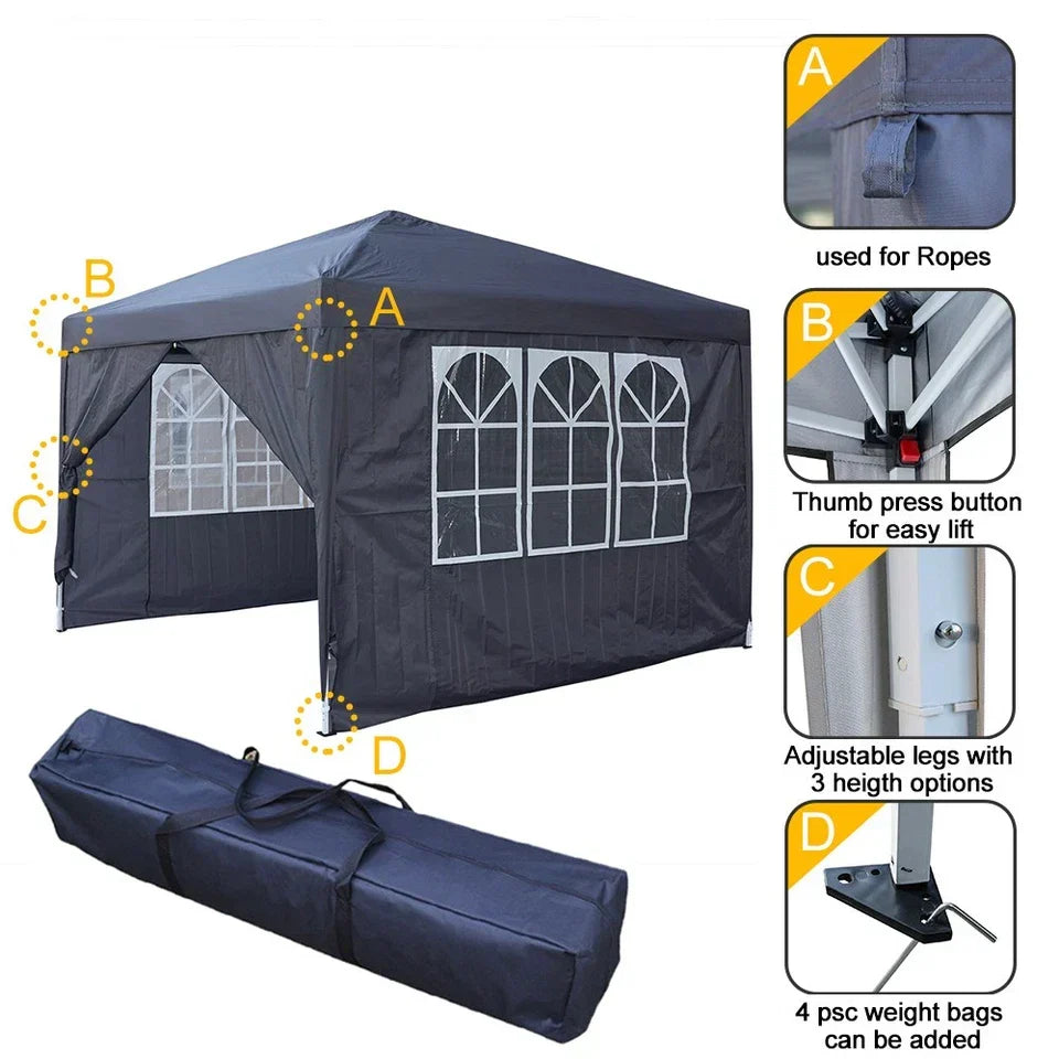 3x3M Heavy Duty Gazebo Marquee Popup Water- proof Garden Party Tent 4 WallSides — alternate product view 12