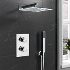 Modern Concealed Square Shower Brass Valve Mixer Twin Head Shower Set Chrome — alternate product view 3