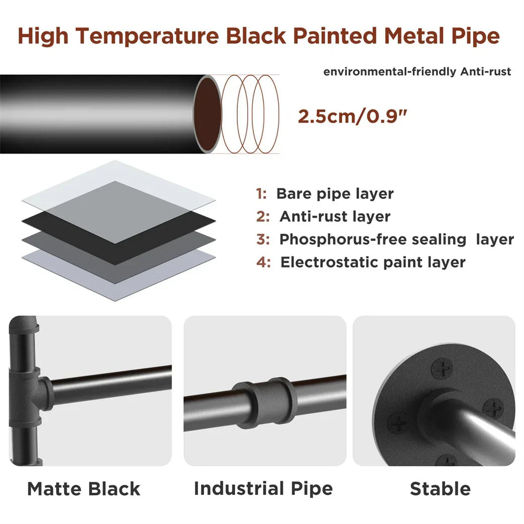 6ft Heavy Duty Clothes Rail Pipe Garment Rack Wall Mounted Hanging Clothing Pole — alternate product view 5