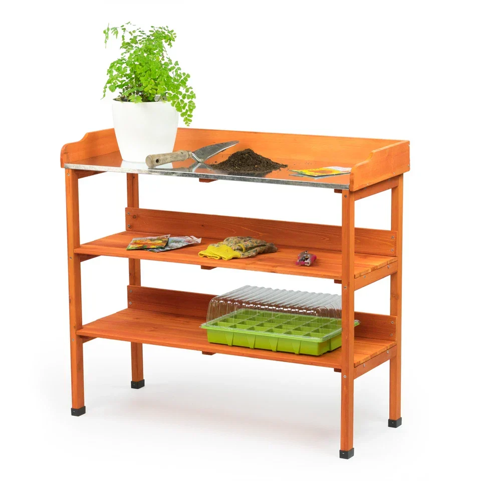 Wooden Greenhouse Potting Work Bench Garden Workstation Staging Table Shelving — alternate product view 3