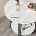 Round 2 Tier Coffee Table Side Table White Marble Effect End Table Living Room — alternate product view 7