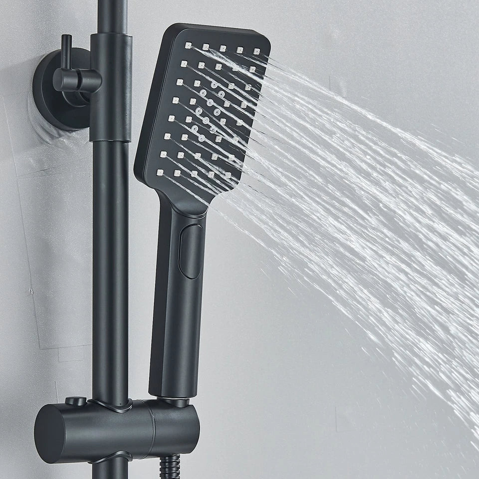 Black Exposed Bathroom Shower Twin Head Large Bar Set Square Valve Rail Hose Tap — alternate product view 2