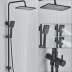 Black Exposed Bathroom Shower Twin Head Large Bar Set Square Valve Rail Hose Tap — main product view
