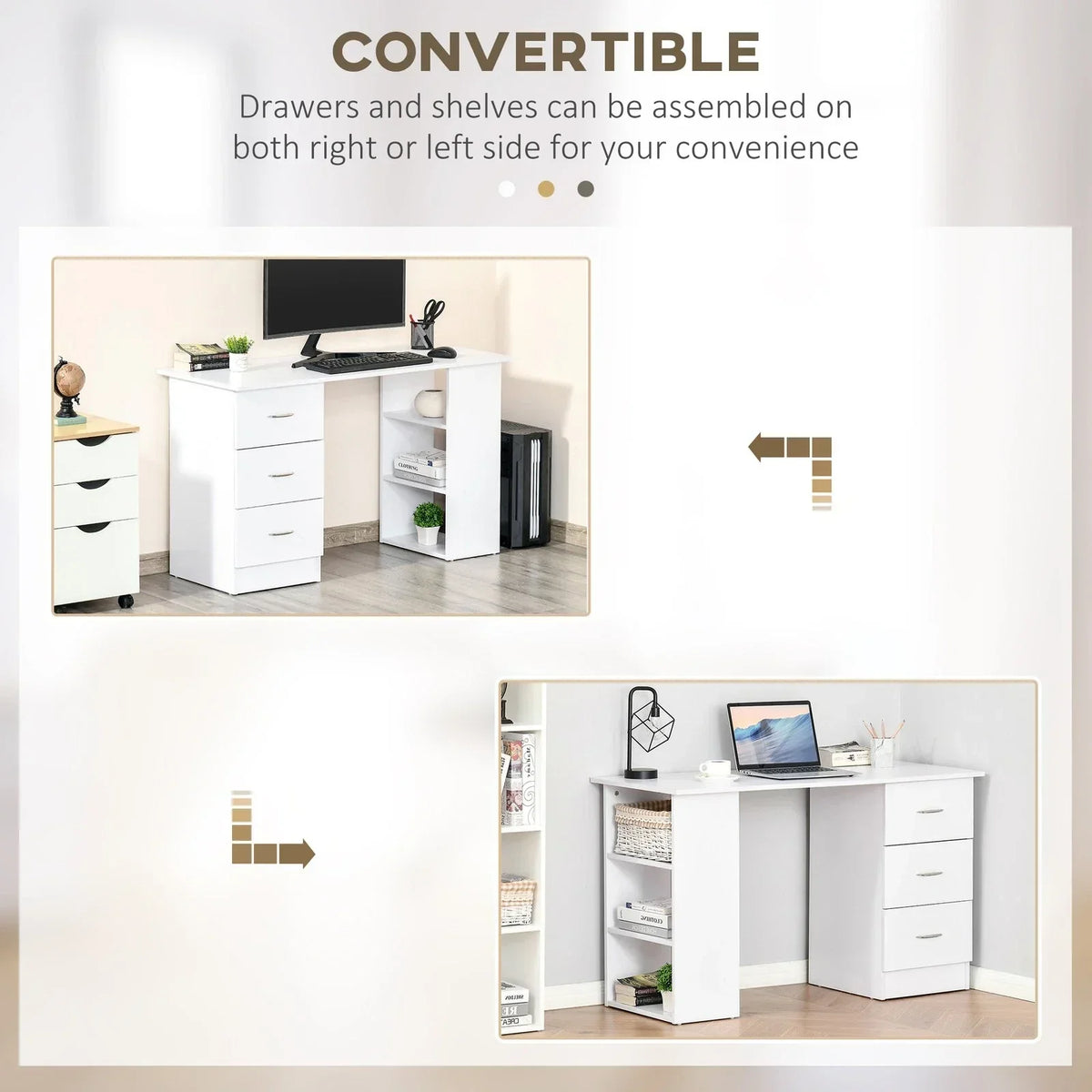 120cm Computer Desk PC Table Workstation w/ 3 Shelf & Drawers White — alternate product view 6