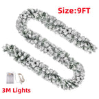 9Ft Christmas LED Pre Lit Garland Snow Flocked Artificial Wreath Xmas Decora — on a clean white background