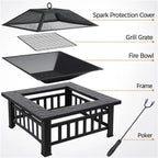 Large Fire Pit BBQ Outdoor Iron Grill Square Garden Table Patio Log Burner Stove — alternate product view 4