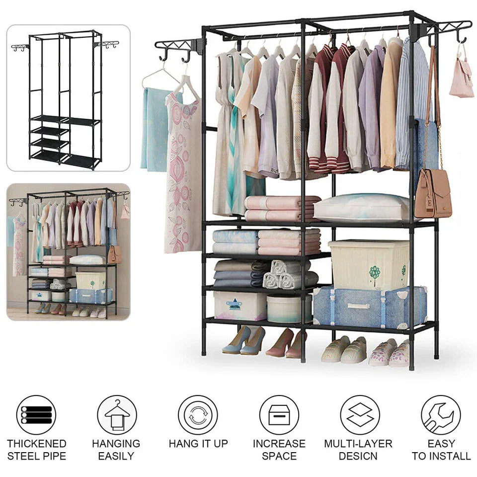 Heavy Duty iron Clothes Rail Stand Rack Storage Garment Shelf Hanging Display — alternate product view 5