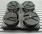 4 x Black Mercedes Benz 75mm Alloy Wheel Centre Caps AMG A B C E S M Class Hub — alternate product view 2
