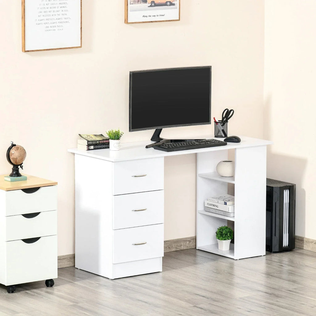 120cm Computer Desk PC Table Workstation w/ 3 Shelf & Drawers White — alternate product view 9
