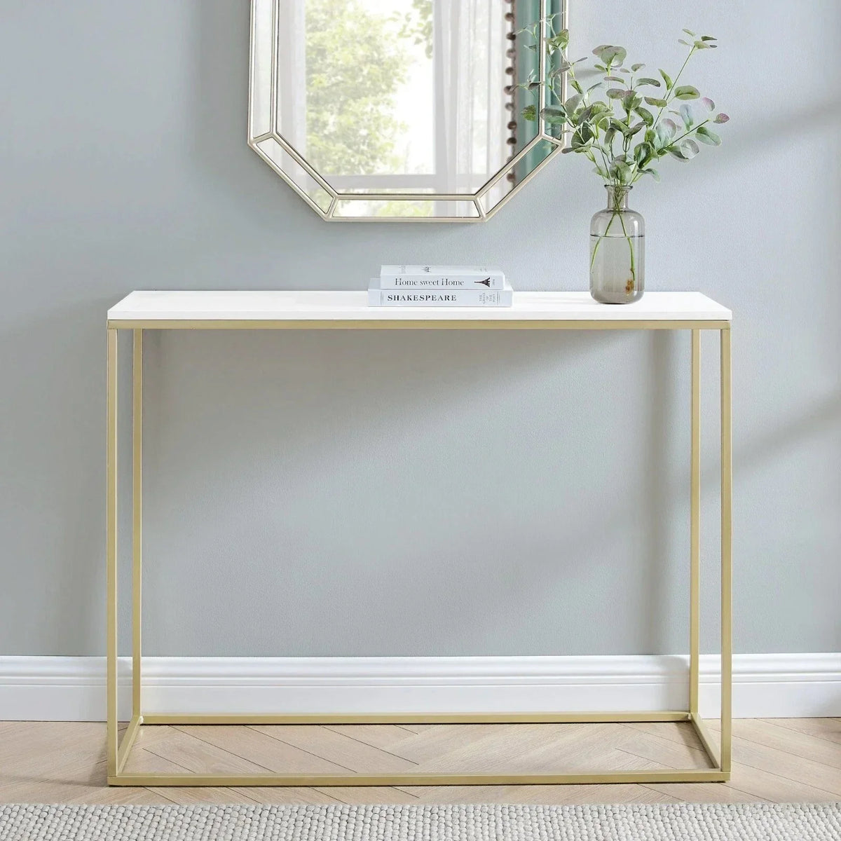 Wooden Free Standing Hallway Console Table Living Room Shelf Display Metal Legs — alternate product view 11