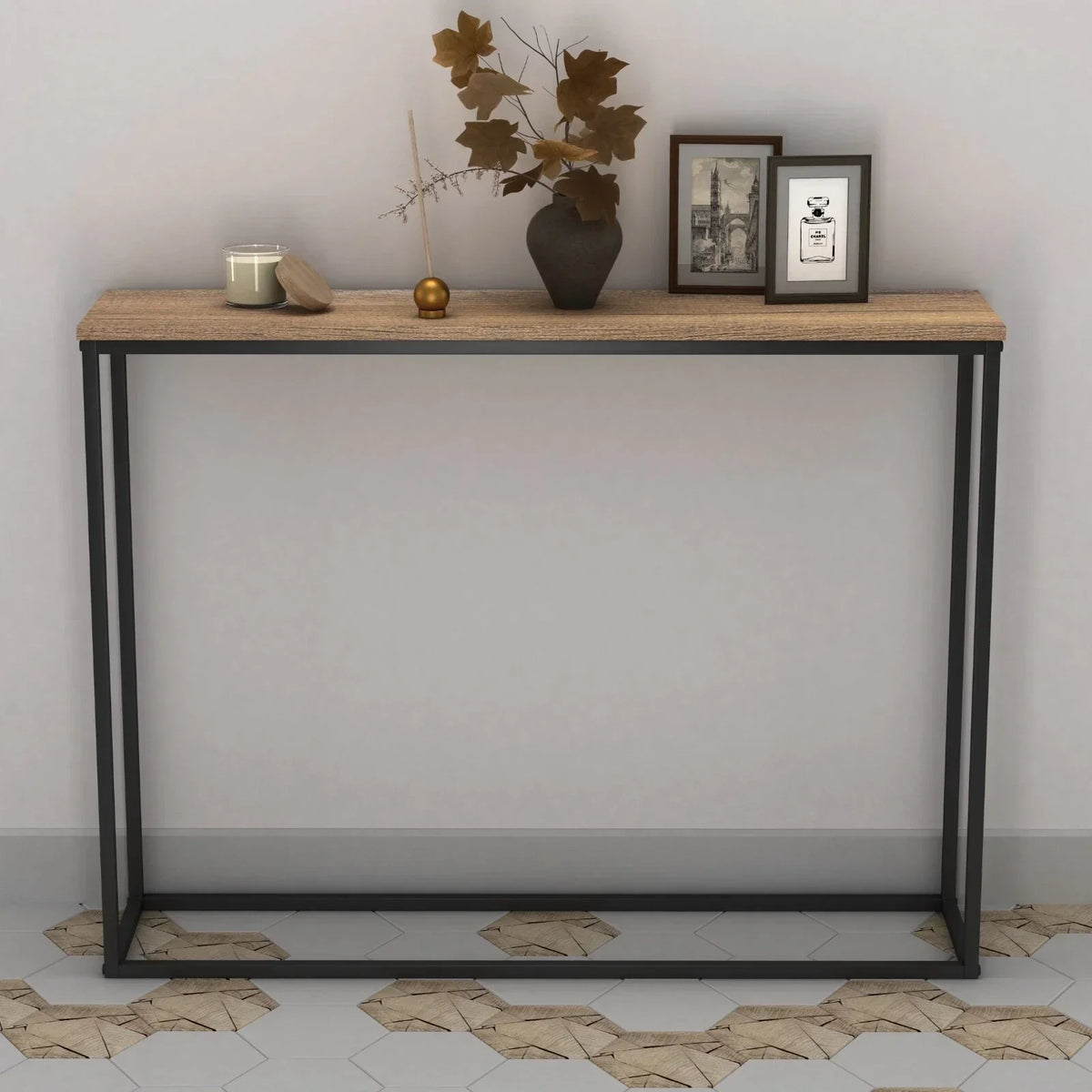 Wooden Free Standing Hallway Console Table Living Room Shelf Display Metal Legs — alternate product view 10