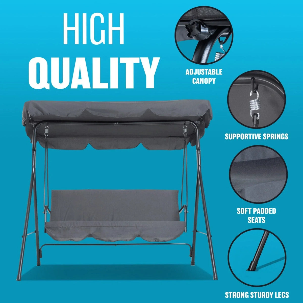 3 Seater Garden Swing Chair Seat Hammock Swinging Metal Terrace Canopy Bench — alternate product view 6