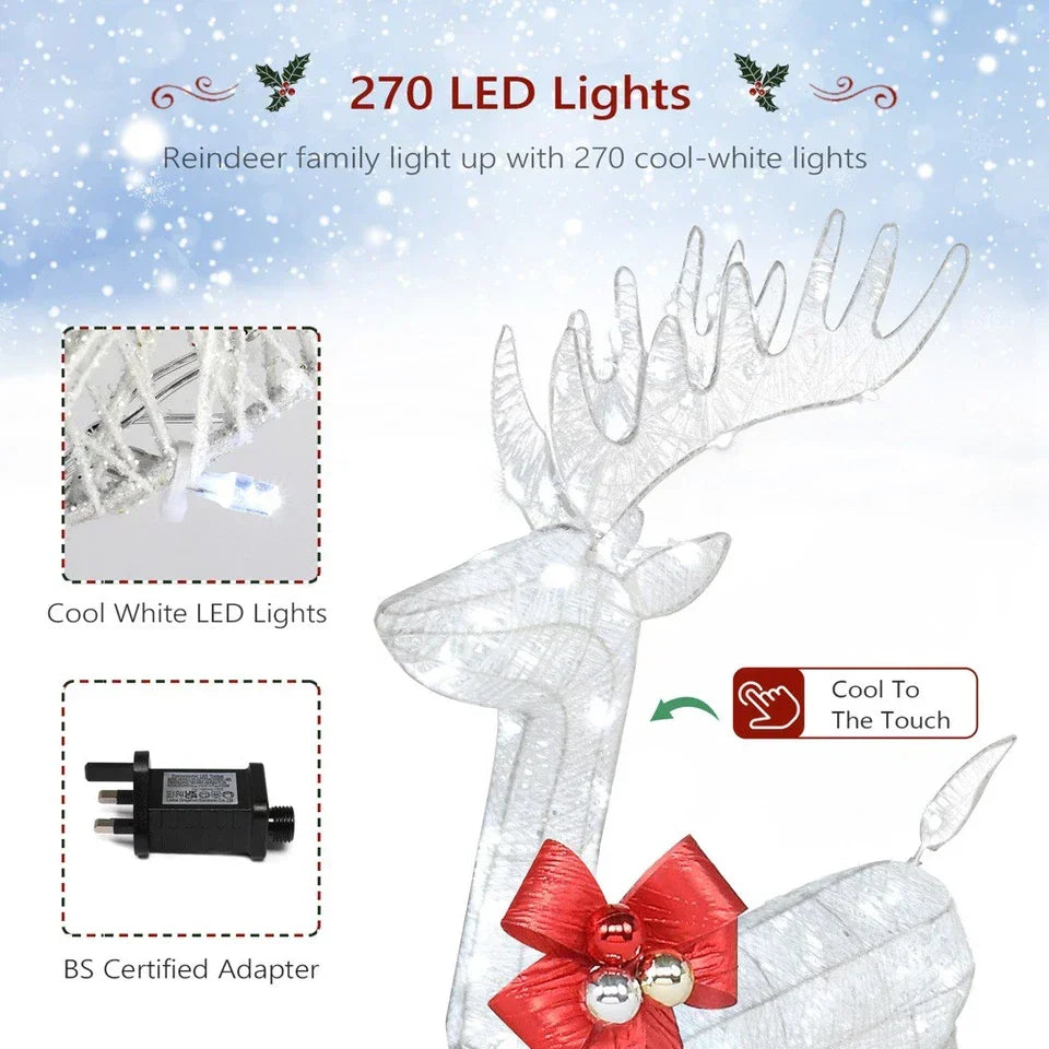 Set of 3 Light Up Reindeer Family Outdoor Christmas Decoration White Wire LED — alternate product view 6