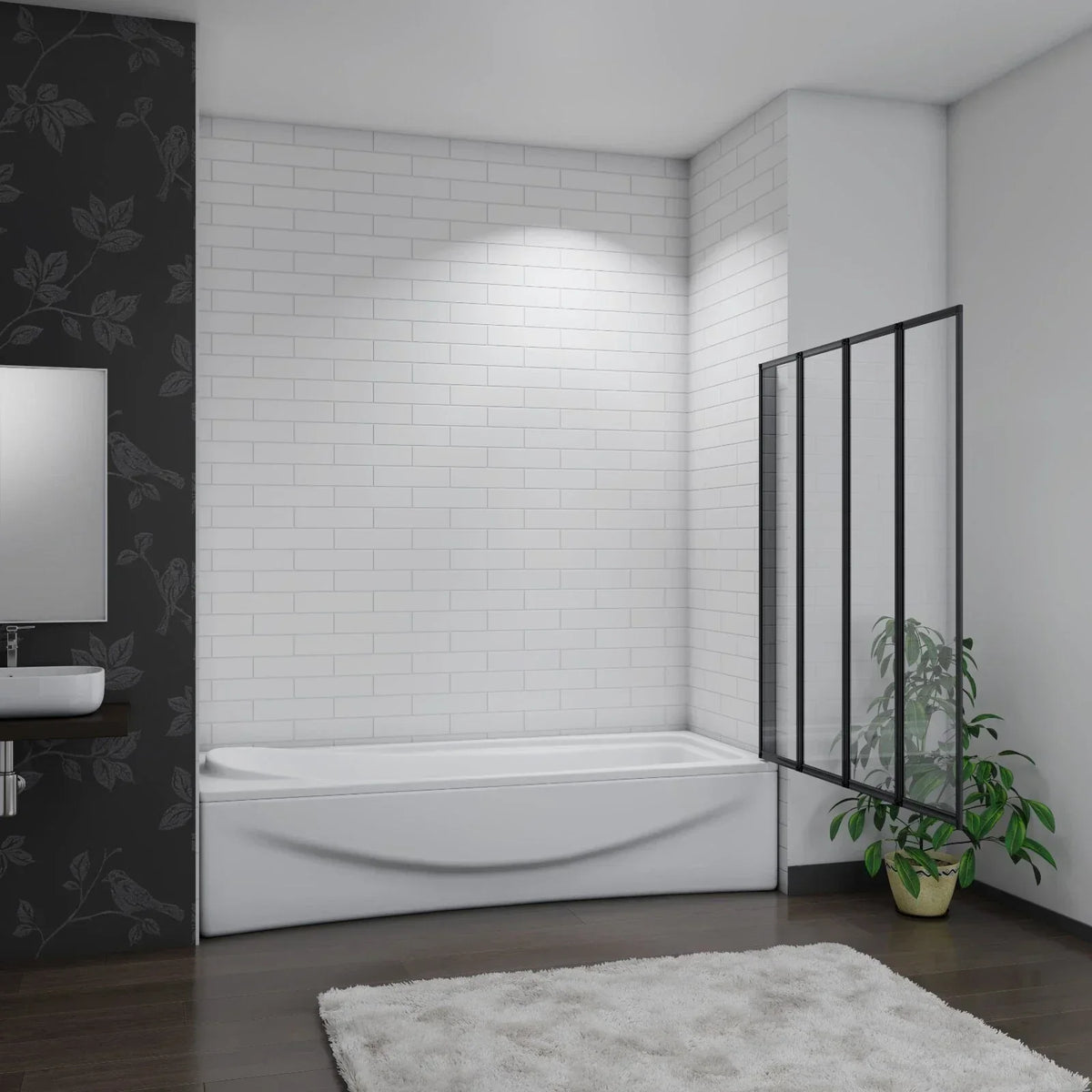 Matt Black 4 Fold Folding Bath Screen Shower Bathroom 4mm Glass Panel 900x1400 — alternate product view 5