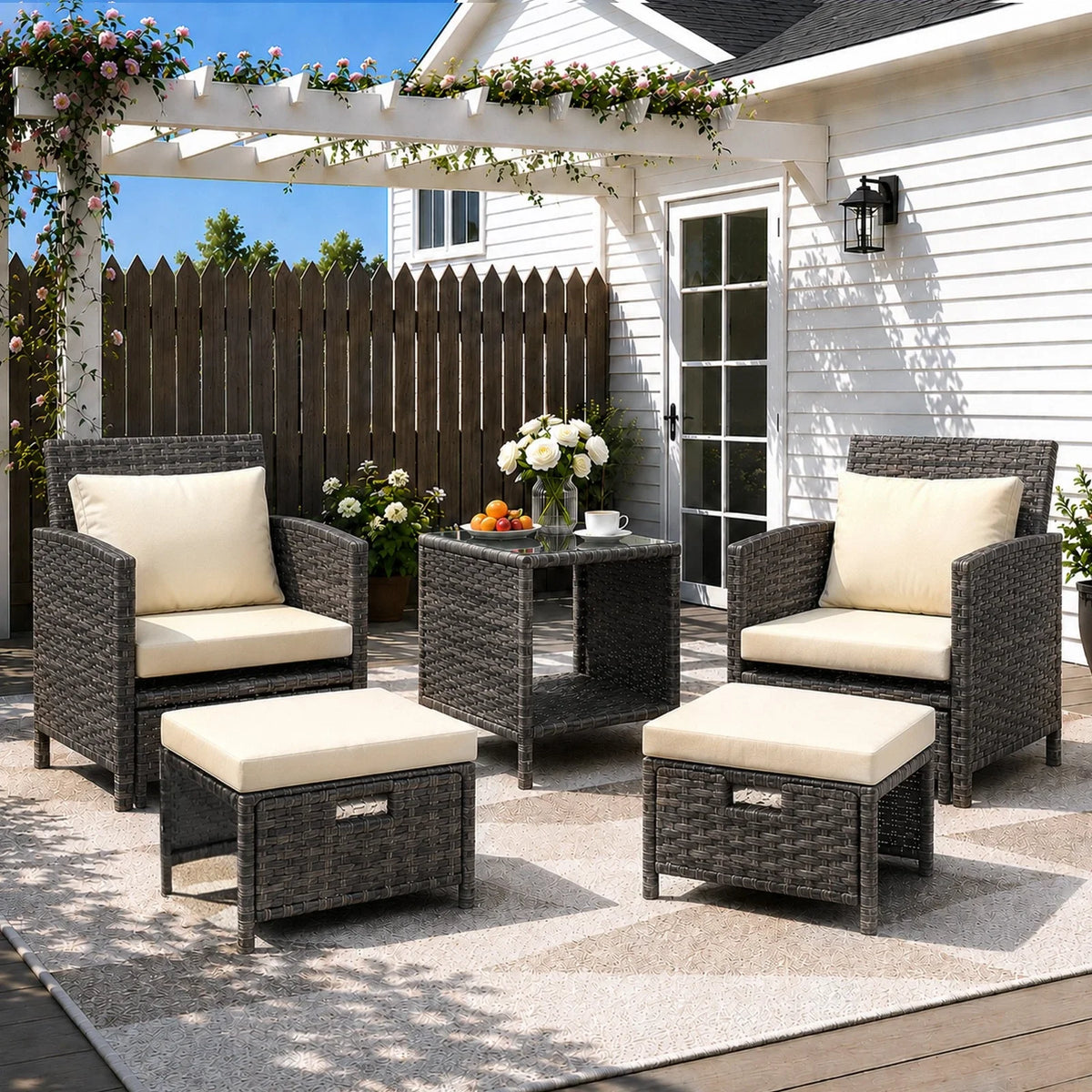 5 Piece Rattan Garden Furniture Patio Sofa Chairs Table Outdoor Conservatory Set — alternate product view 11