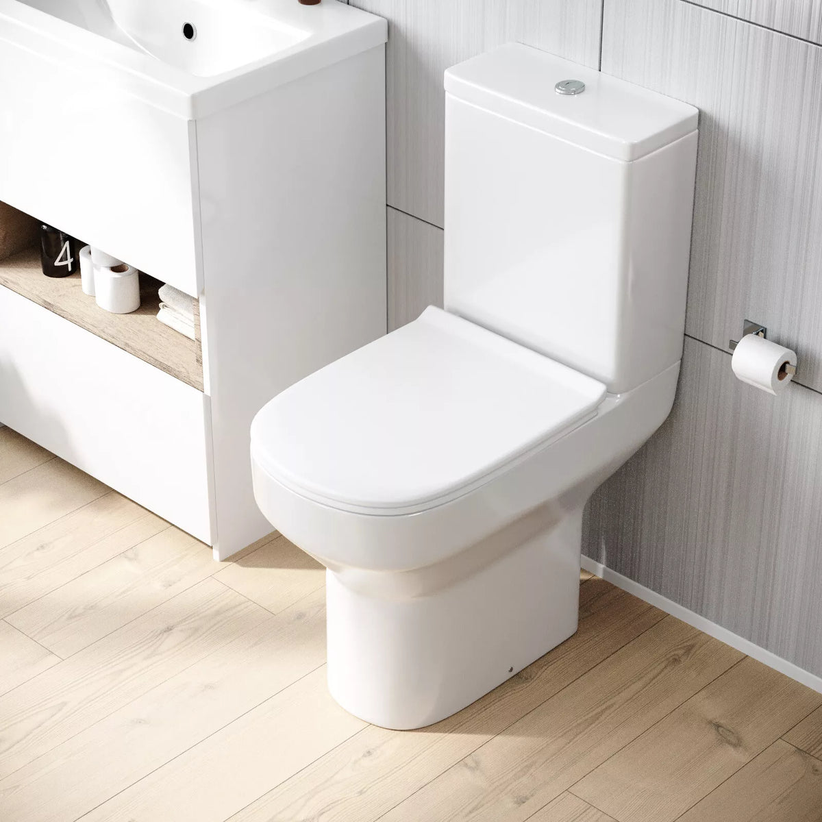 Nes Home Modern Comfort Height Close Coupled Toilet & Cistern & Soft Close Seat — alternate product view 4