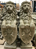 Pair Armorial Lion Statues — Reconstituted Stone Animal Concrete Garden Ornament — main product view