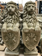 Pair Armorial Lion Statues — Reconstituted Stone Animal Concrete Garden Ornament — main product view