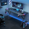 Gaming Desk LED RGB Computer Table Workstation w/ Cup Holder & Headphone Hook — alternate product view 2