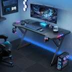 Gaming Desk LED RGB Computer Table Workstation w/ Cup Holder & Headphone Hook — alternate product view 2