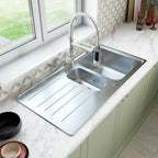 Stainless Steel 1.5 Bowl Inset Kitchen Sink Left Hand Modern Drainer Wastes — alternate product view 2