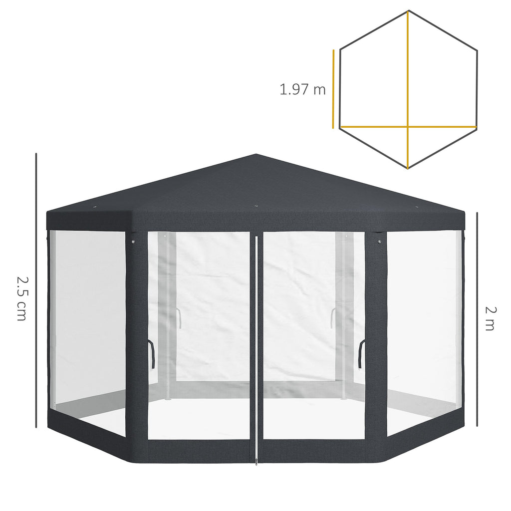 Dark Grey Hexagonal Metal Netting Gazebo Patio Out- door Canopy Party Marquee — on a clean white background
