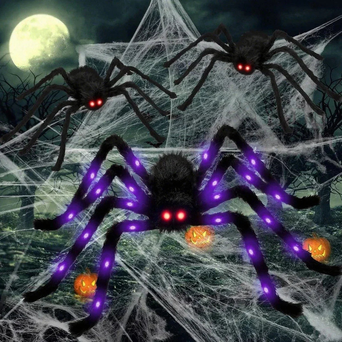 Halloween Prop Spider Decoration 150CM 8 Mode Light Up Giant Spider, Realistic — alternate product view 2
