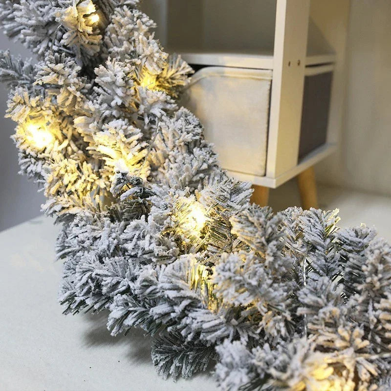 9Ft Christmas LED Pre Lit Garland Snow Flocked Artificial Wreath Xmas Decora — alternate product view 5