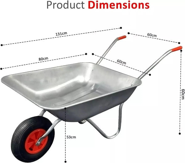 65L Wheelbarrow Heavy Duty Galvanised Home Garden Metal Cart with Pneumatic Tyre — alternate product view 5