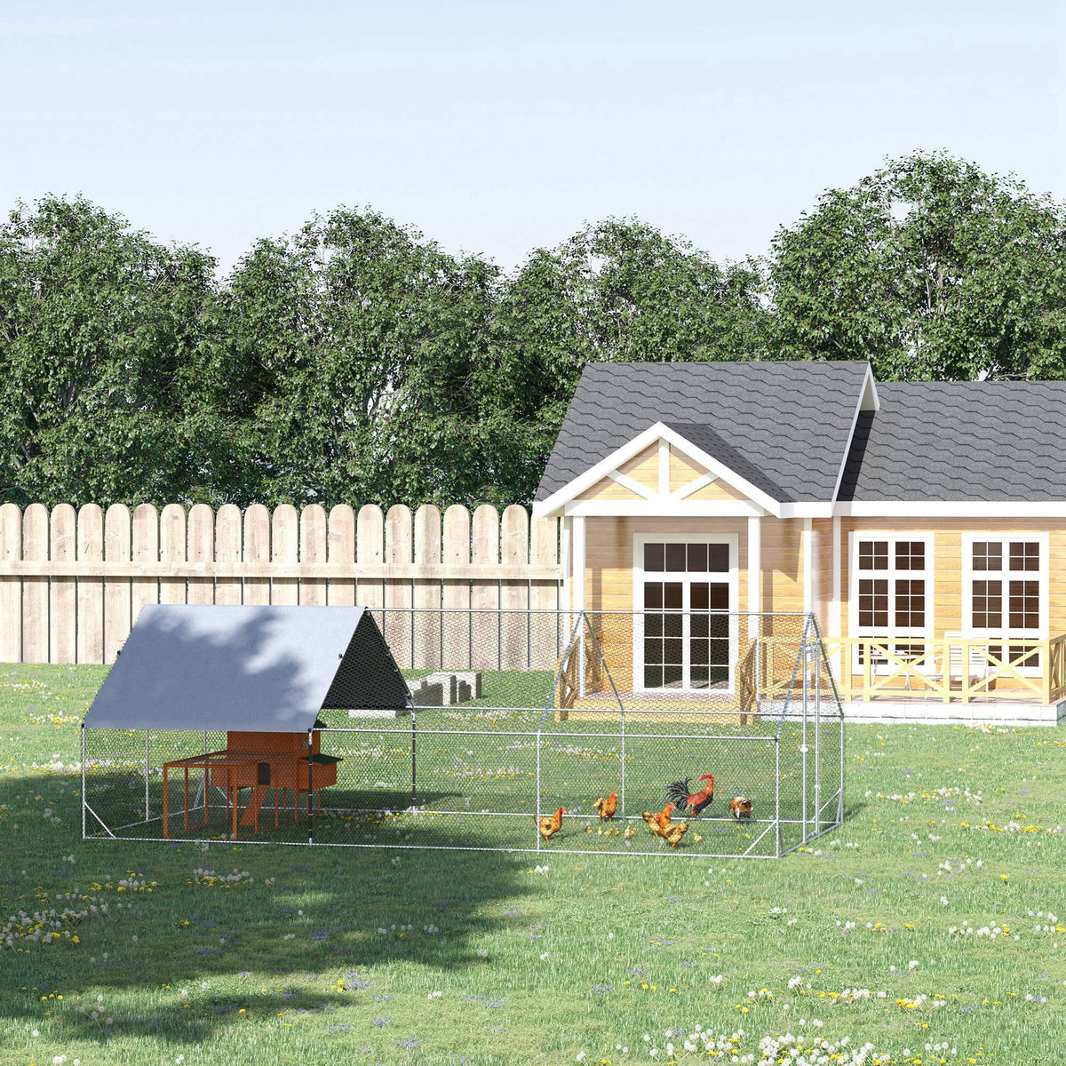 Walk In Chicken Run Galvanized Chicken Coop Hen House w/ Water-Resist Cover — alternate product view 20