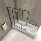 Matt Black 4 Fold Folding Bath Screen Shower Bathroom 4mm Glass Panel 1000x1400 — main product view