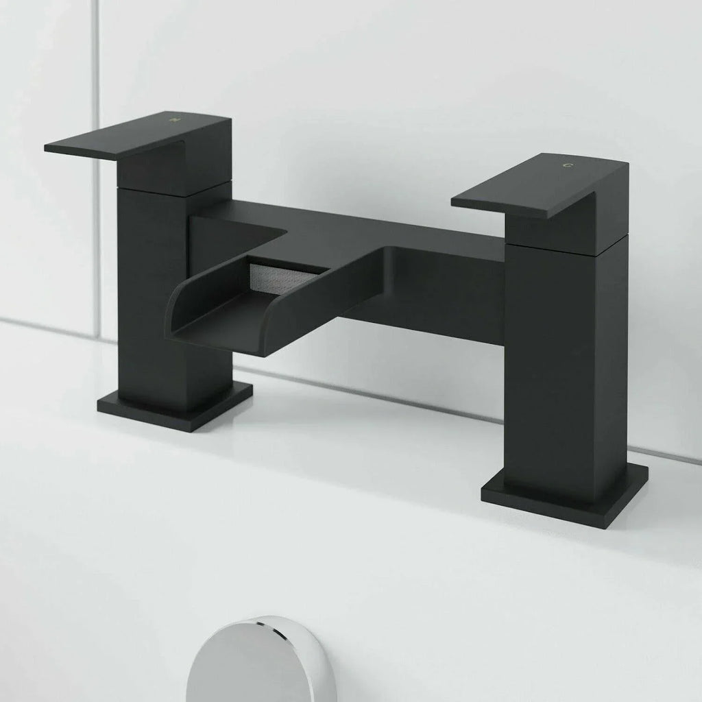 Bathroom Modern Waterfall Black Basin Sink Mono Square Mixer Tap Filler Waste — alternate product view 13