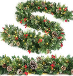 9ft Christmas Garland Snow Flocked With Lights Pinecones Berries Wreath Bushy — alternate product view 2